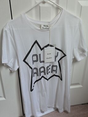 Acne Studios - Men's Short Sleeve Tee with Black Graphic. Size medium
